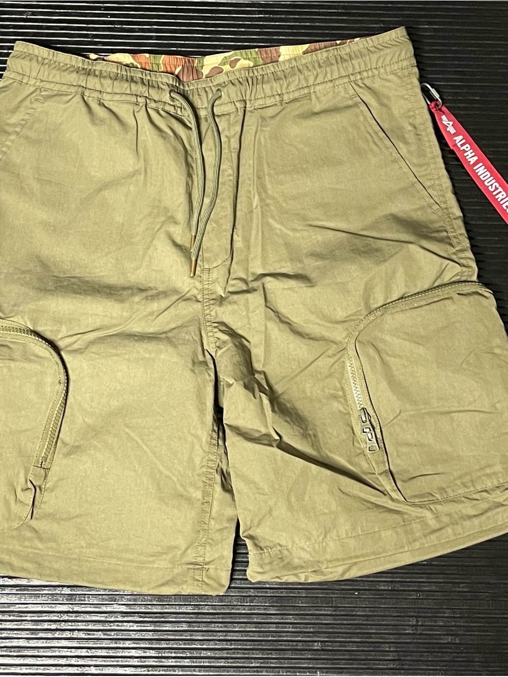 Alpha Industries Olive Green Cargo Shorts with Zip Pockets